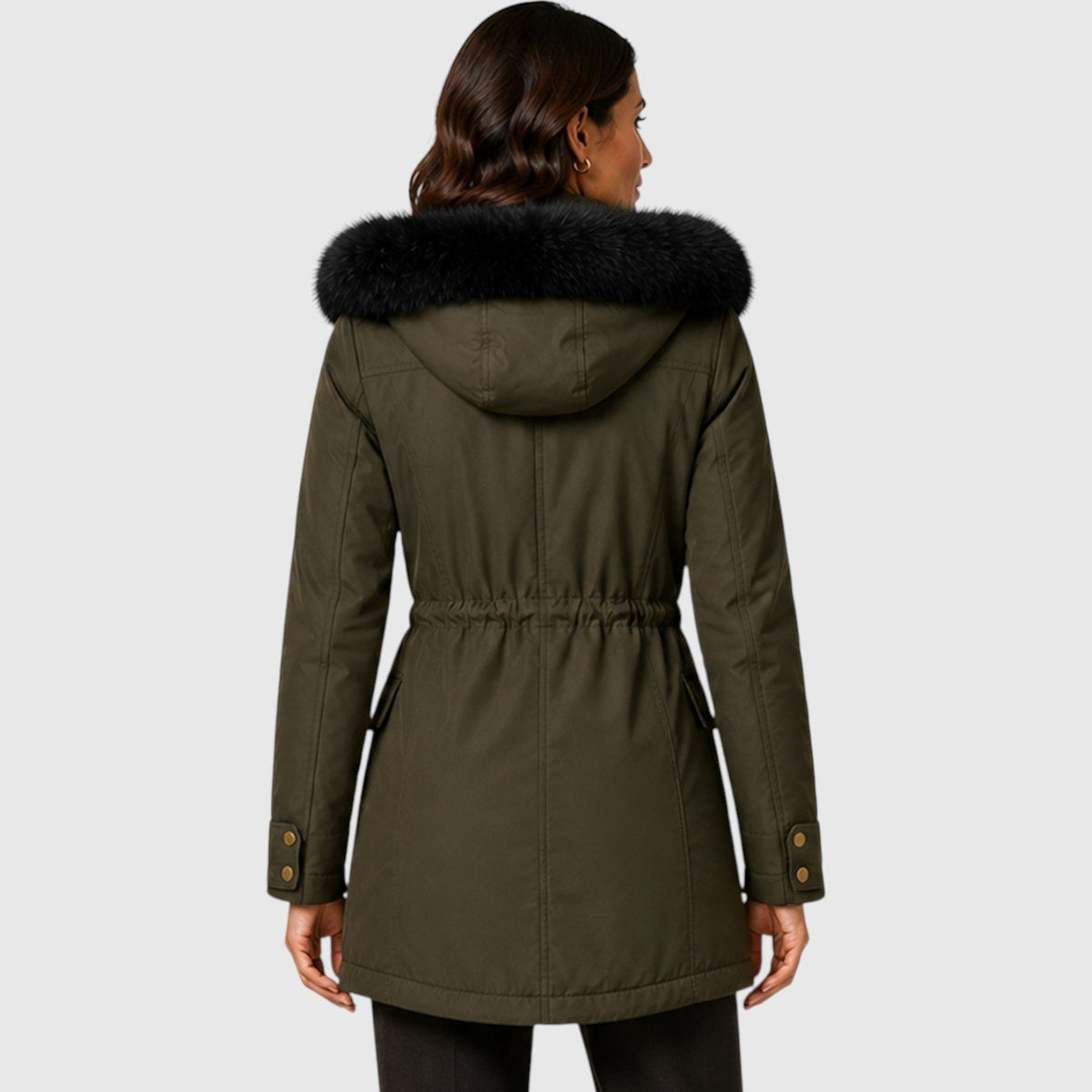 Women's Warm Hooded Jacket with Zip Front, Drawstring Waist and Pockets