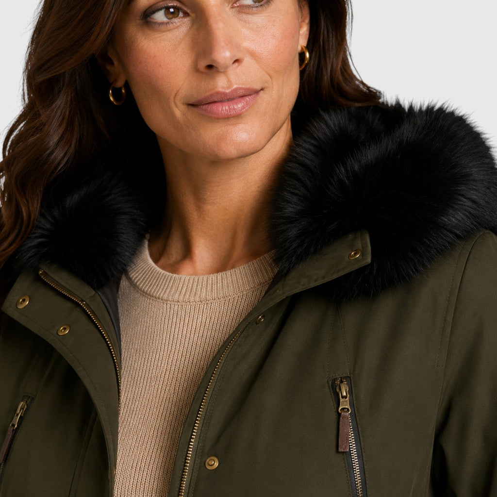 Women's Warm Hooded Jacket with Zip Front, Drawstring Waist and Pockets