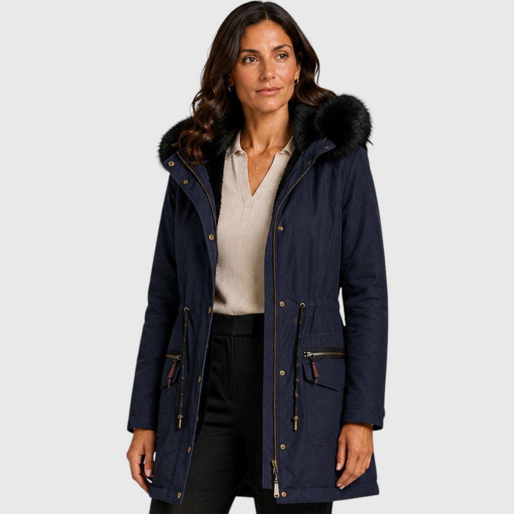 Women's Warm Hooded Jacket with Zip Front, Drawstring Waist and Pockets