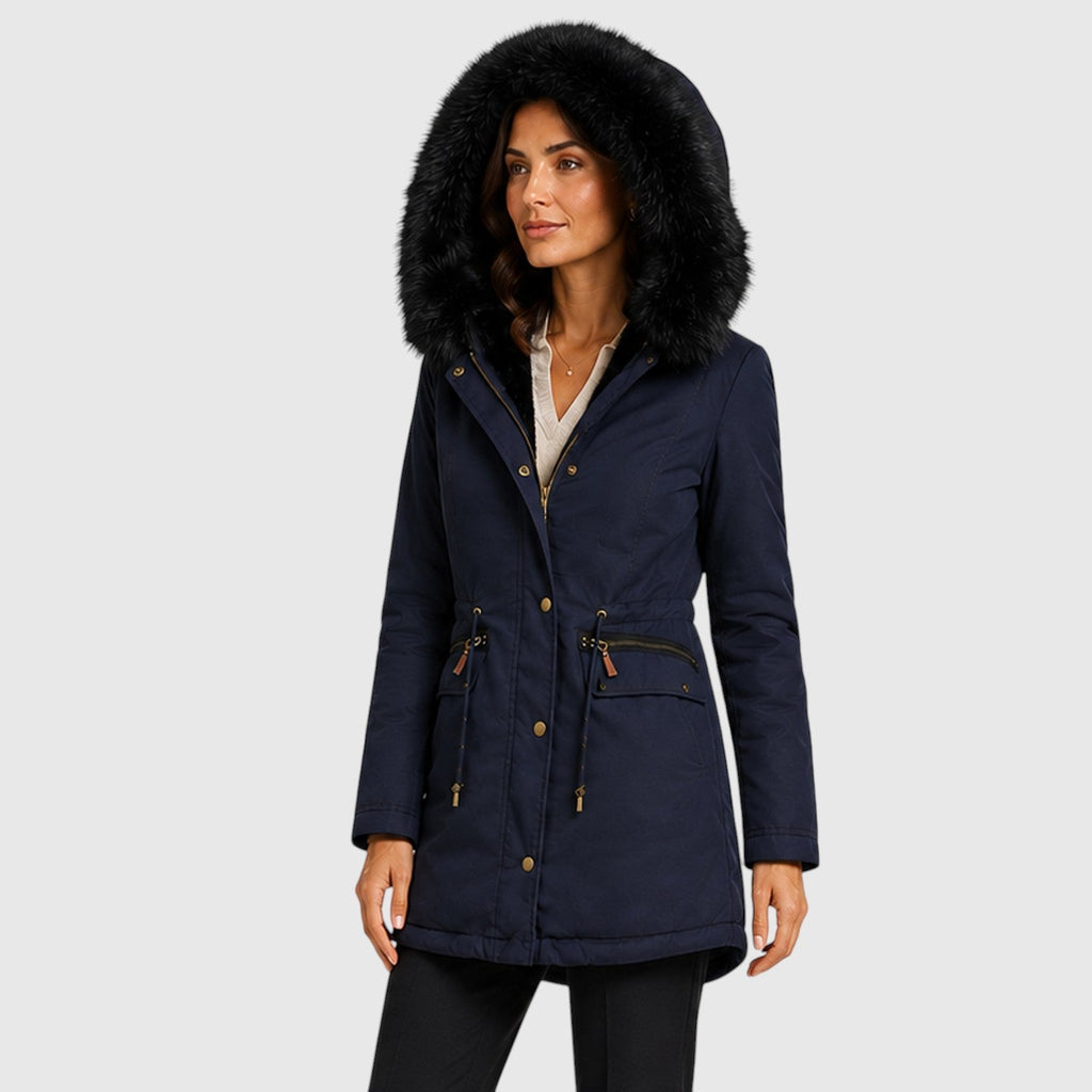 Women's Warm Hooded Jacket with Zip Front, Drawstring Waist and Pockets