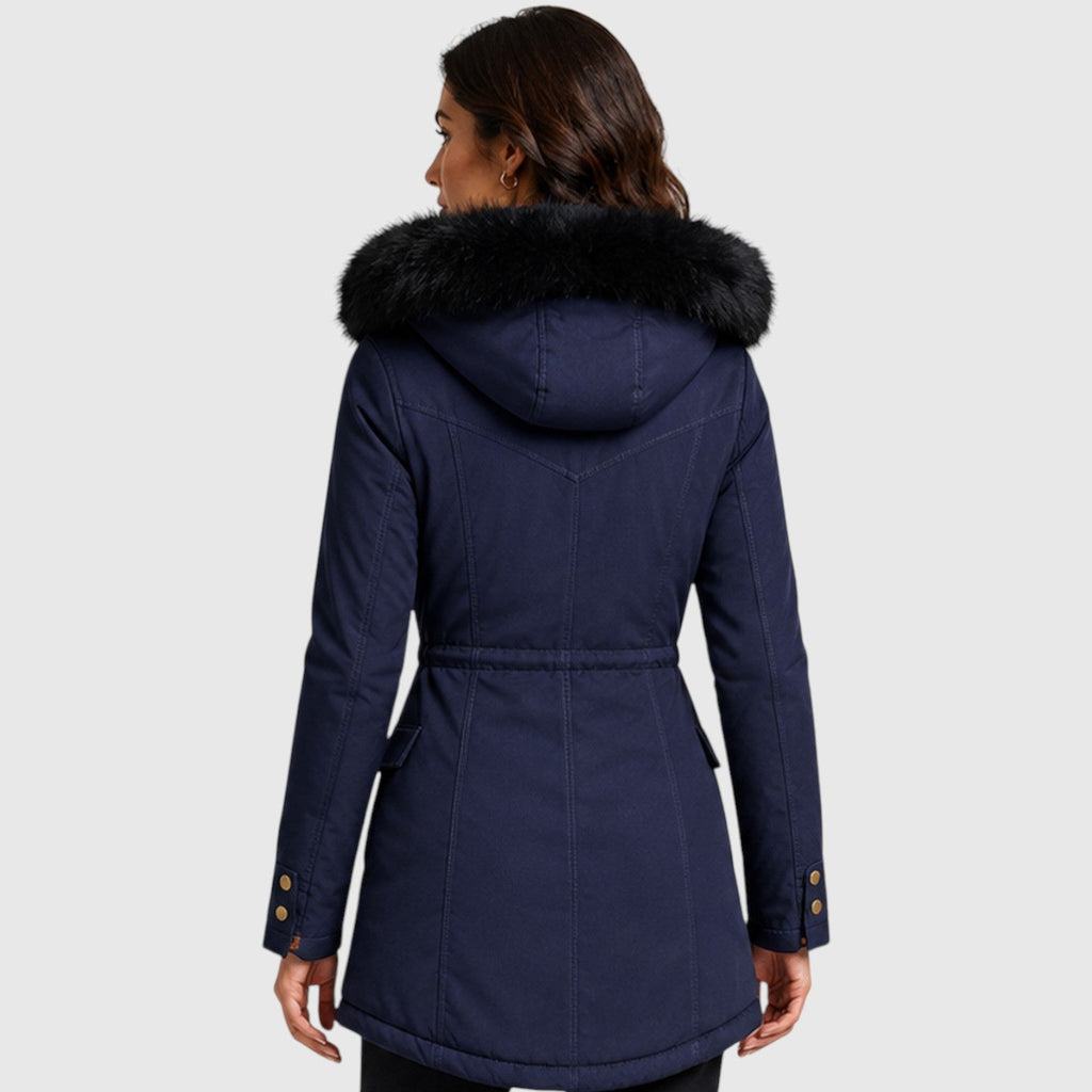 Women's Warm Hooded Jacket with Zip Front, Drawstring Waist and Pockets