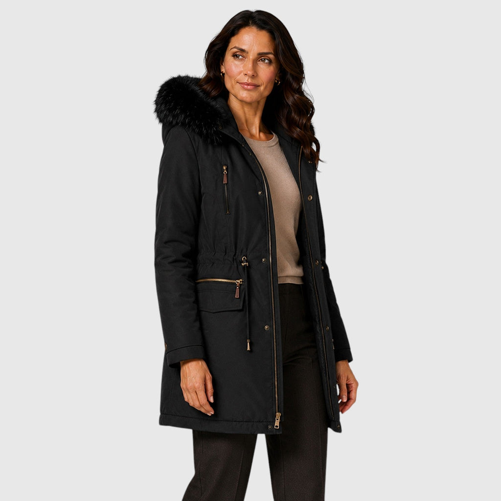 Women's Warm Hooded Jacket with Zip Front, Drawstring Waist and Pockets