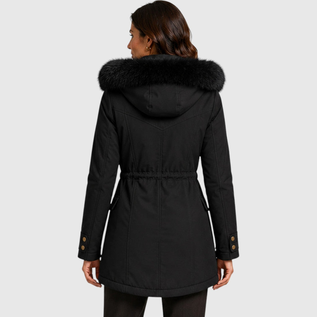 Women's Warm Hooded Jacket with Zip Front, Drawstring Waist and Pockets