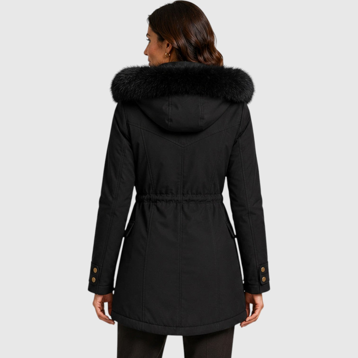 Women's Warm Hooded Jacket with Zip Front, Drawstring Waist and Pockets