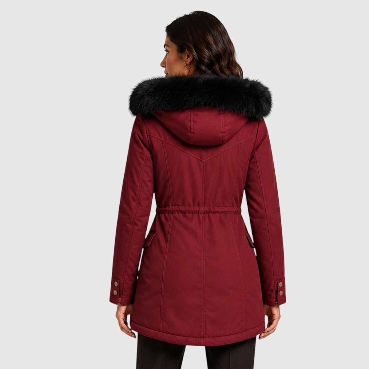 Women's Warm Hooded Jacket with Zip Front, Drawstring Waist and Pockets