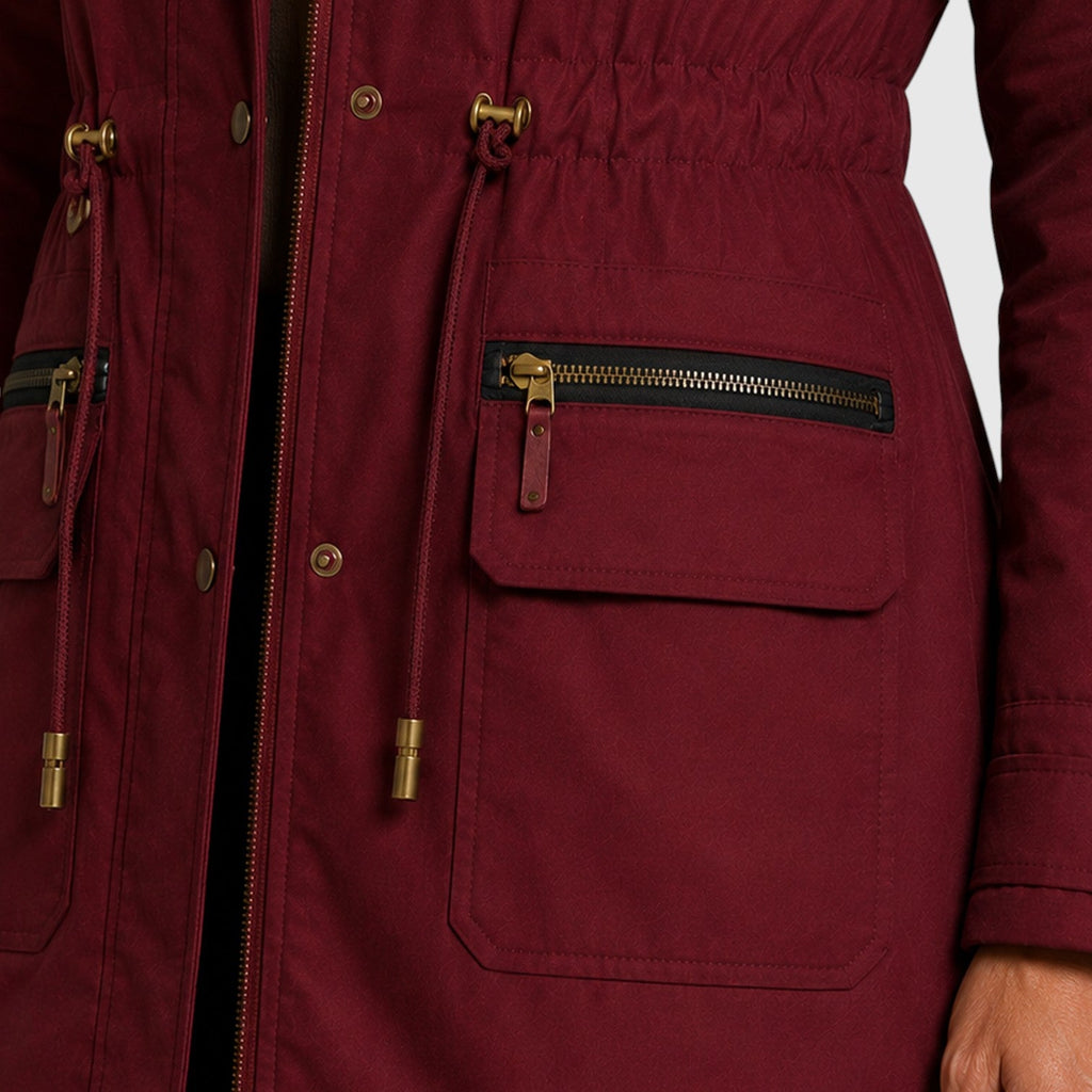 Women's Warm Hooded Jacket with Zip Front, Drawstring Waist and Pockets