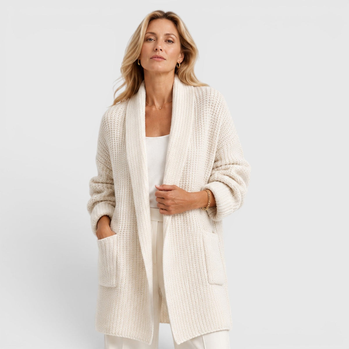 Women's Comfortable Long-Sleeve Open-Front Knit Cardigan