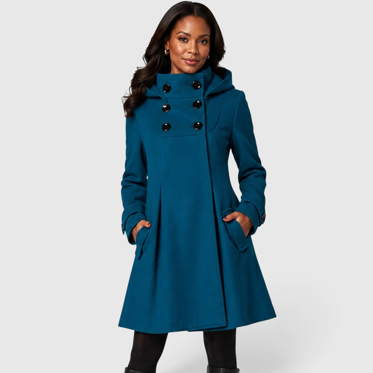 Women's Double-Breasted High-Neck A-Line Winter Coat