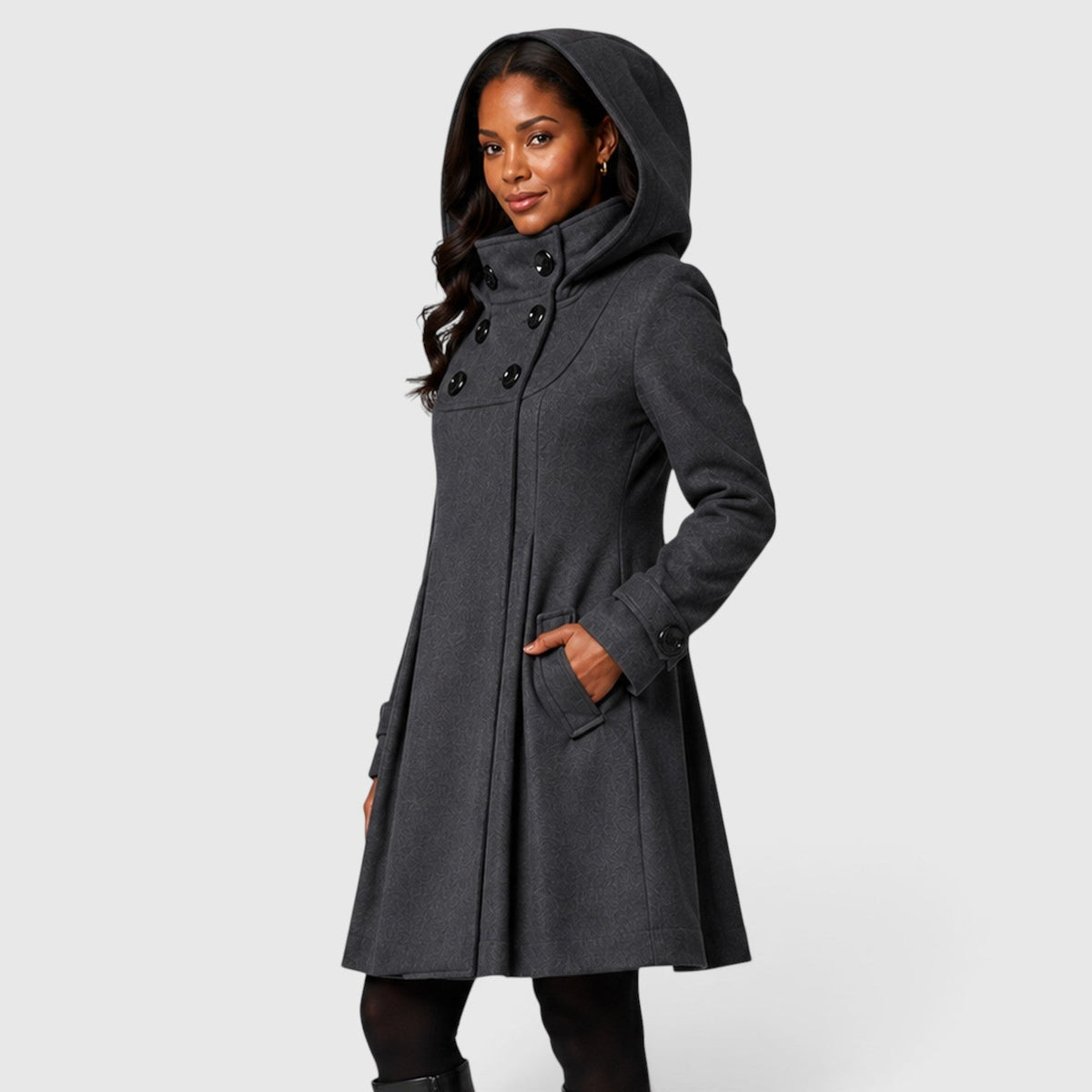 Women's Double-Breasted High-Neck A-Line Winter Coat