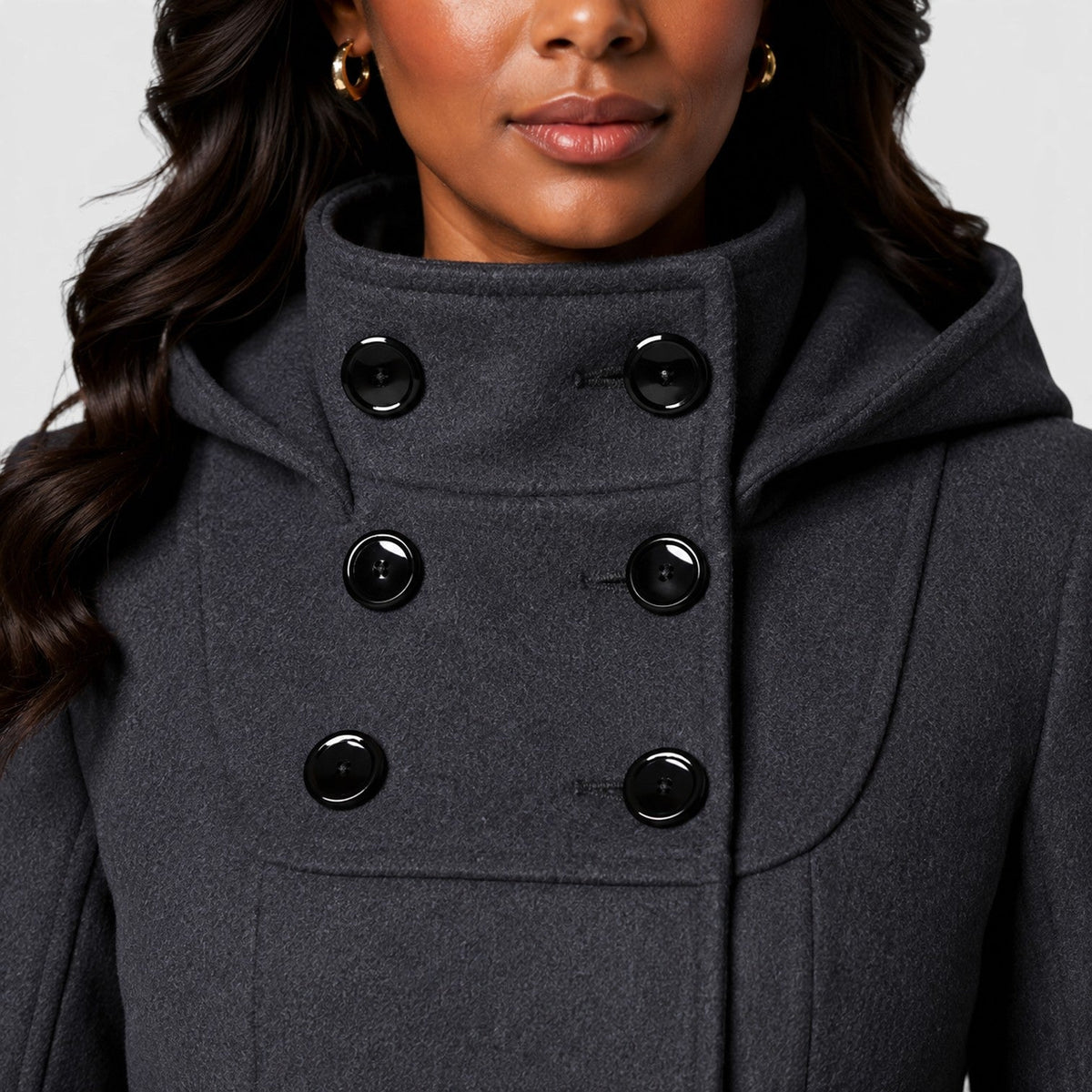 Women's Double-Breasted High-Neck A-Line Winter Coat