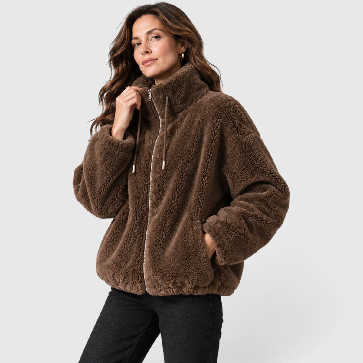 Women's Warm Fleece Jacket – Full-Zip Coat with Stand Collar
