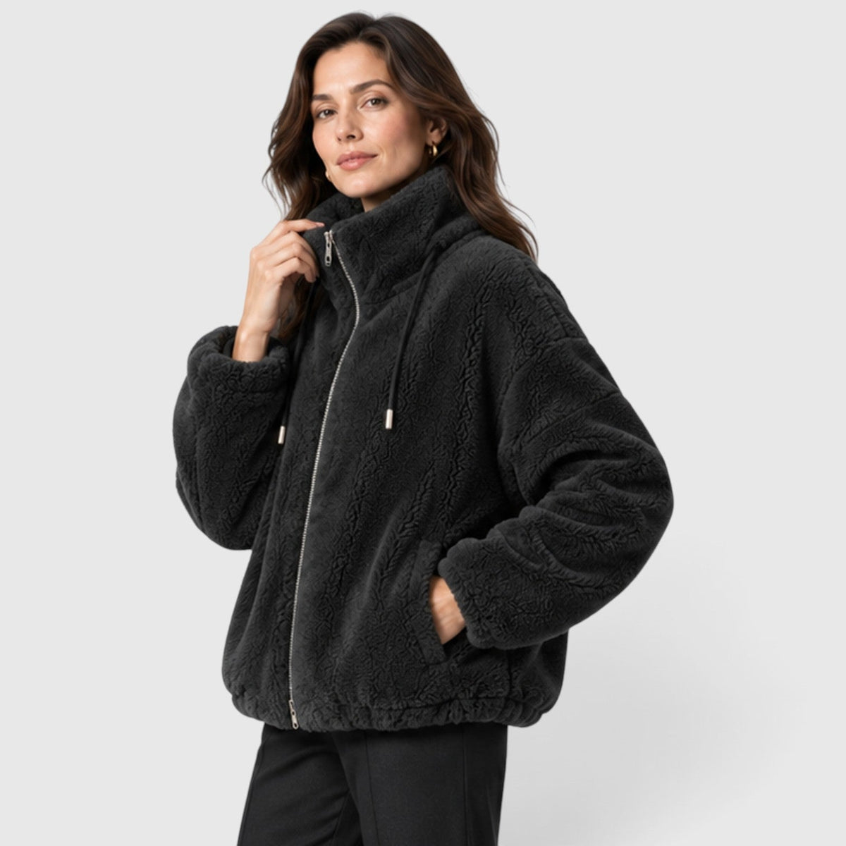 Women's Warm Fleece Jacket – Full-Zip Coat with Stand Collar