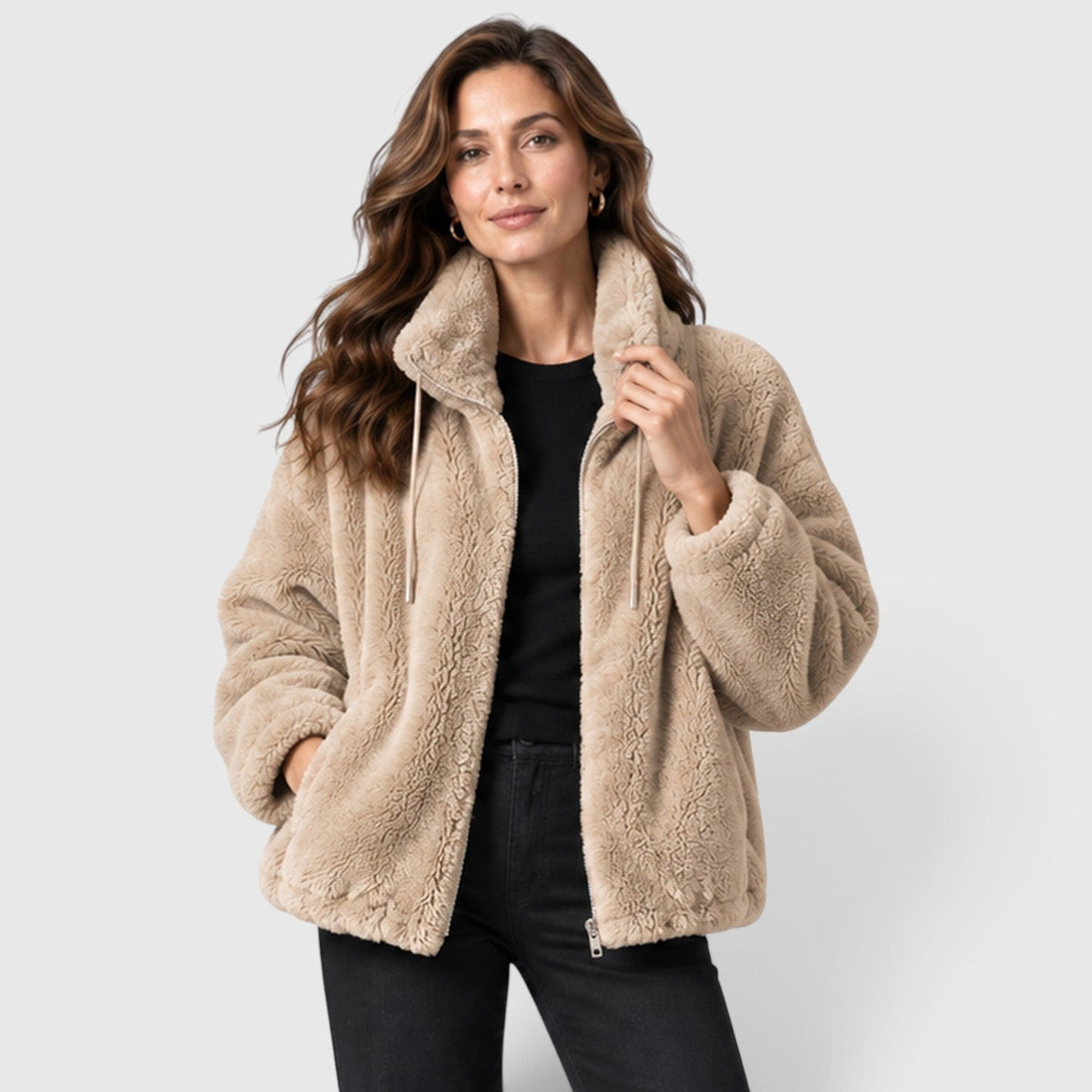 Women's Warm Fleece Jacket – Full-Zip Coat with Stand Collar