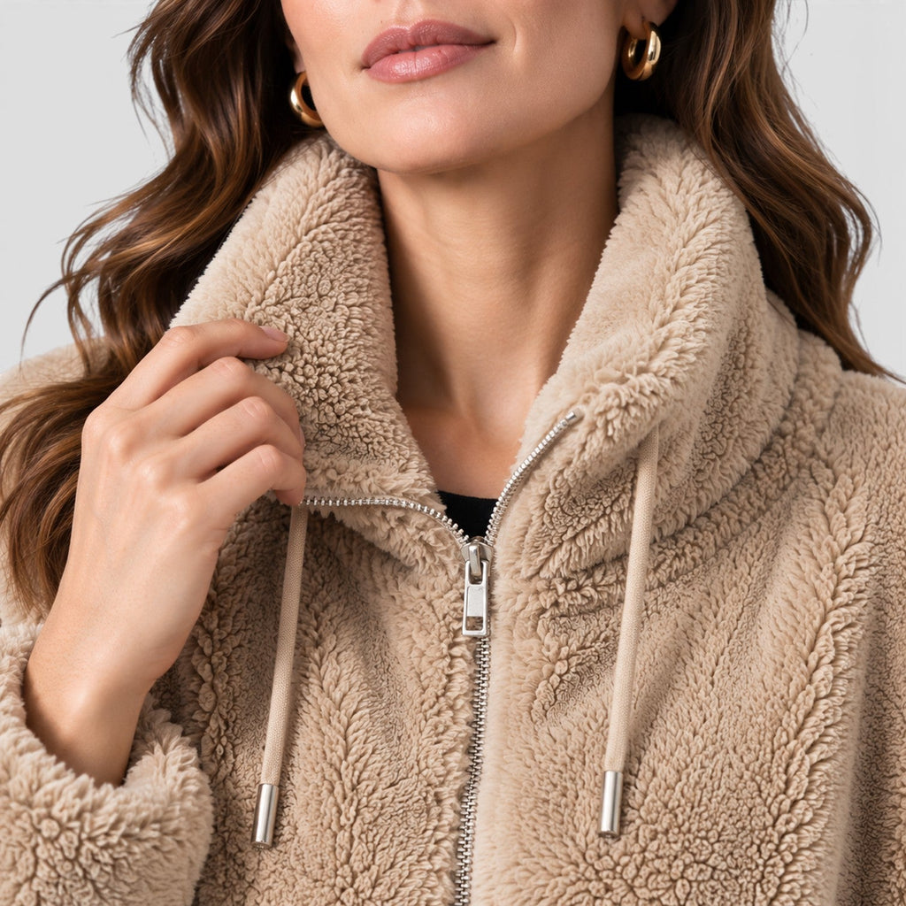 Women's Warm Fleece Jacket – Full-Zip Coat with Stand Collar