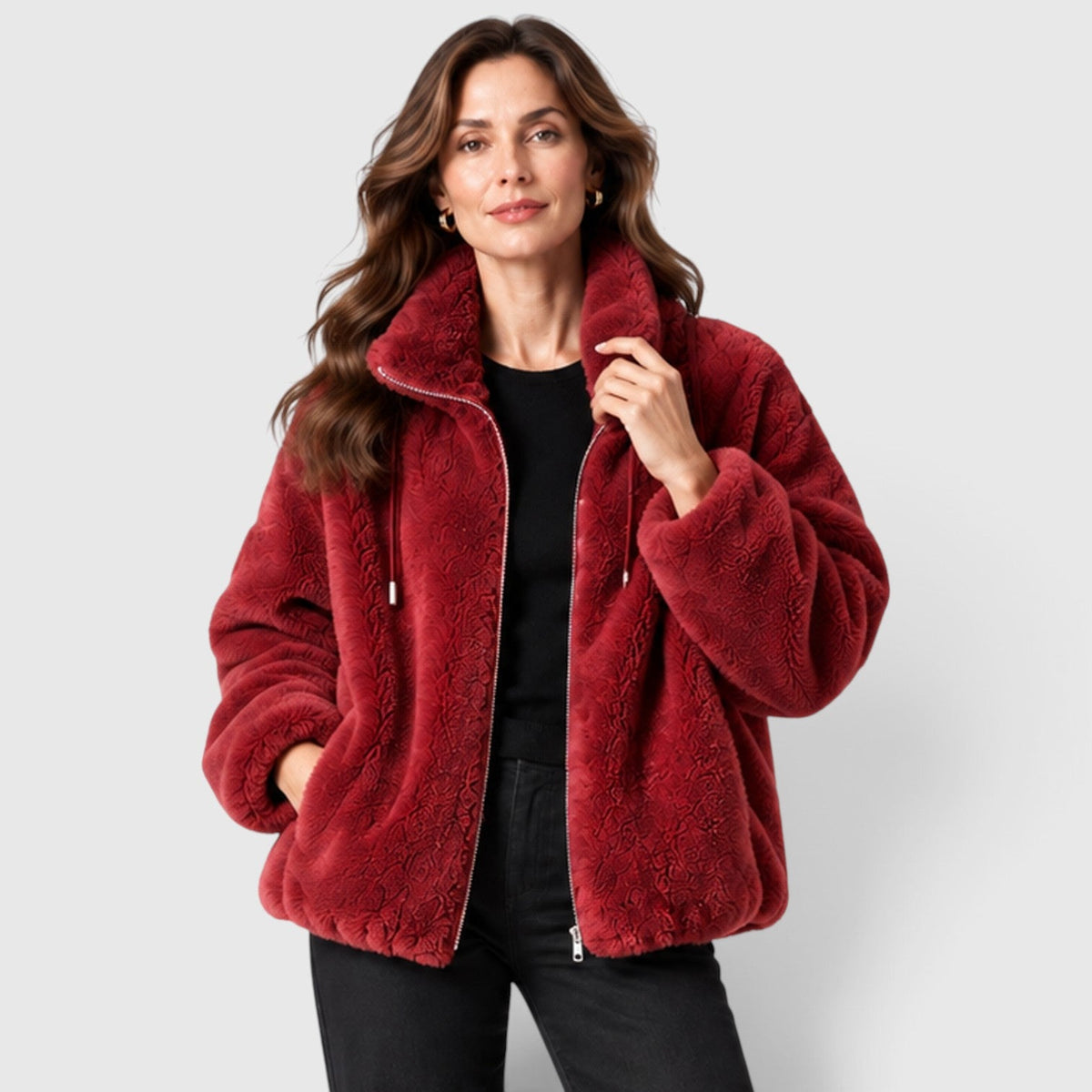 Women's Warm Fleece Jacket – Full-Zip Coat with Stand Collar