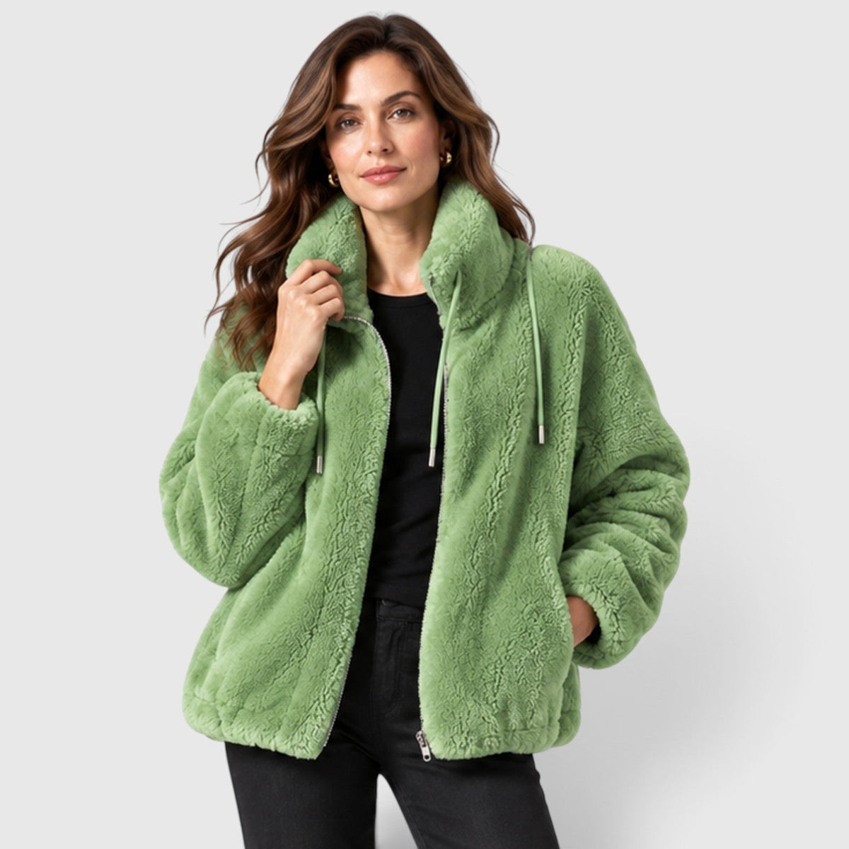 Women's Warm Fleece Jacket – Full-Zip Coat with Stand Collar