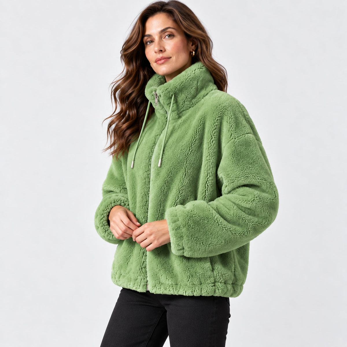 Women's Warm Fleece Jacket – Full-Zip Coat with Stand Collar