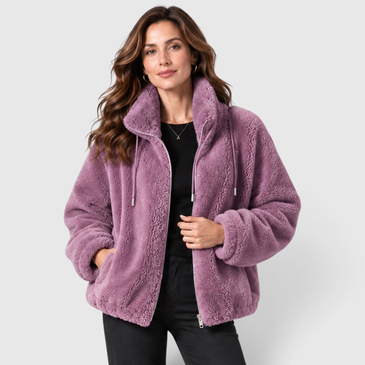 Women's Warm Fleece Jacket – Full-Zip Coat with Stand Collar