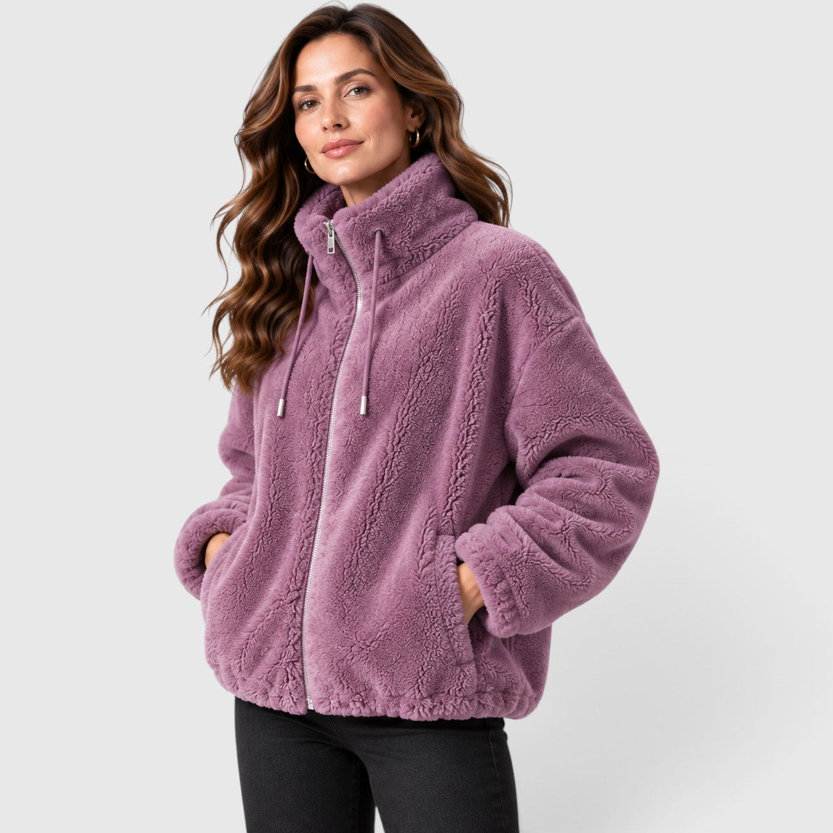 Women's Warm Fleece Jacket – Full-Zip Coat with Stand Collar