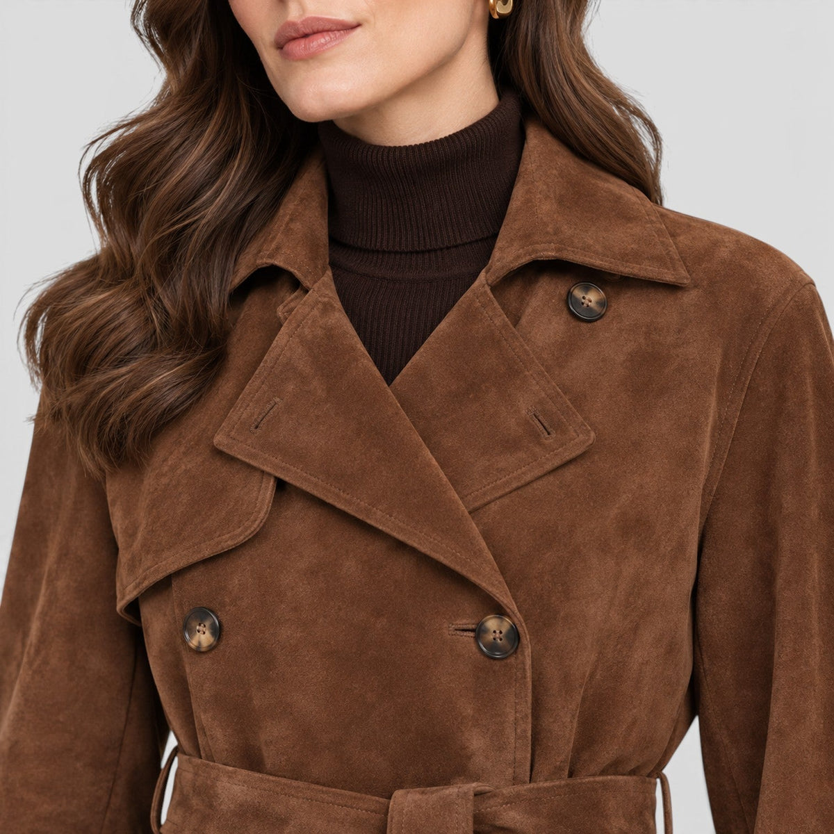 Women's Belted Suede-Effect Trench Coat for Smart Casual Outfits