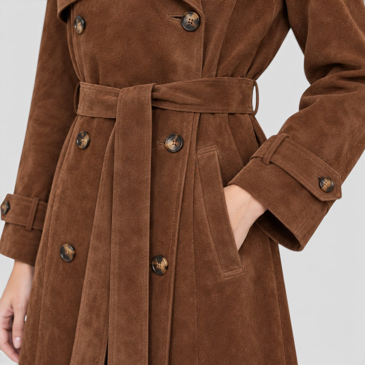 Women's Belted Suede-Effect Trench Coat for Smart Casual Outfits