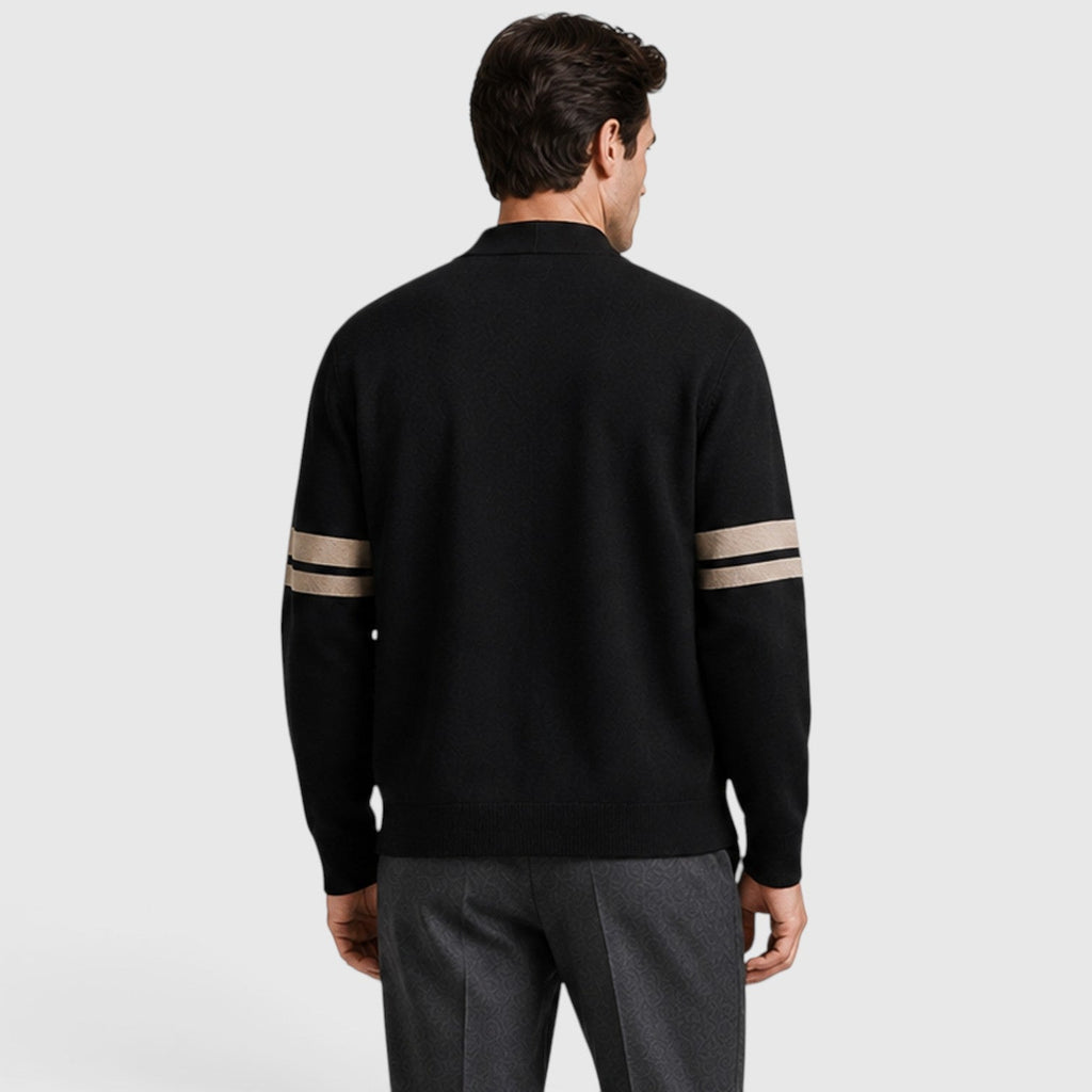 Men's Button-Front Knitted Cardigan with Stripe Detail