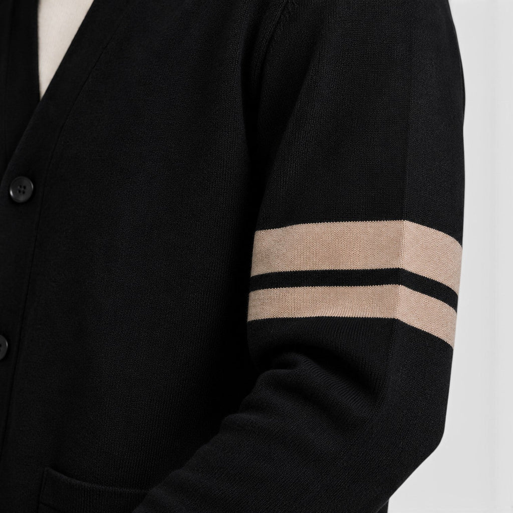 Men's Button-Front Knitted Cardigan with Stripe Detail