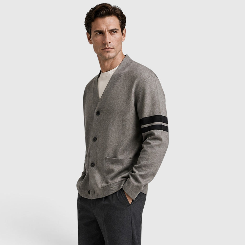 Men's Button-Front Knitted Cardigan with Stripe Detail
