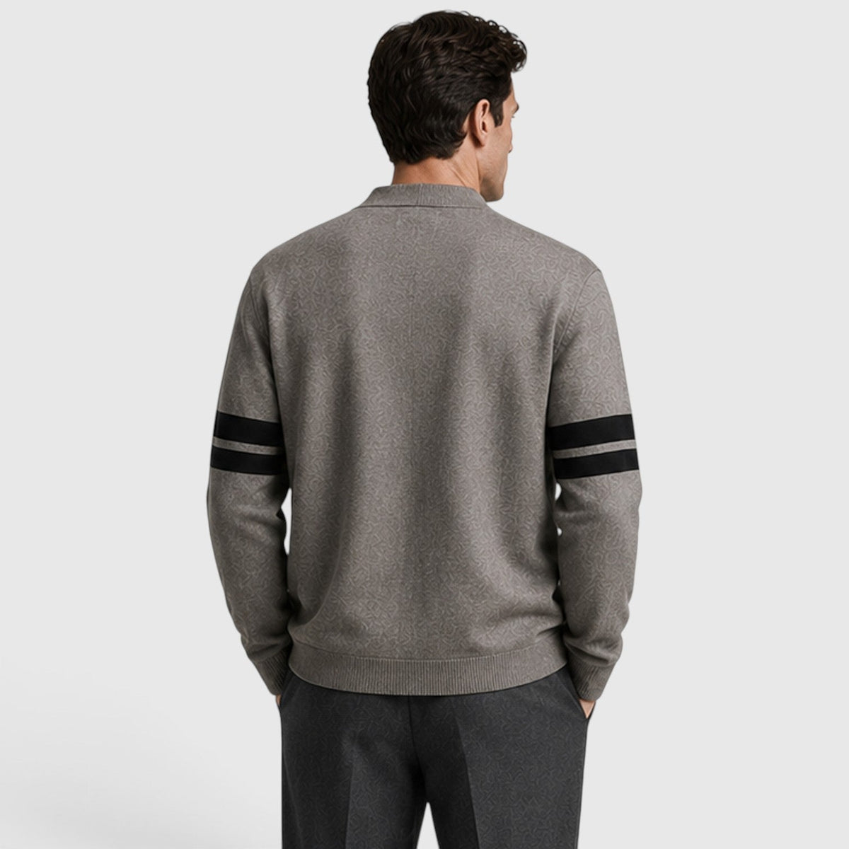 Men's Button-Front Knitted Cardigan with Stripe Detail