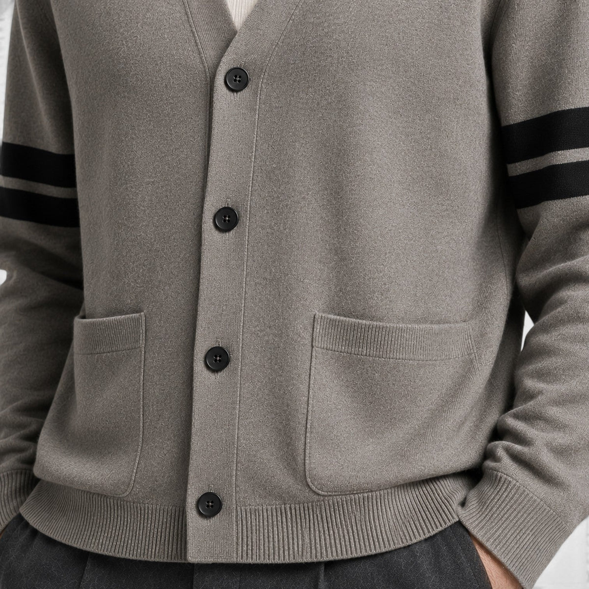 Men's Button-Front Knitted Cardigan with Stripe Detail