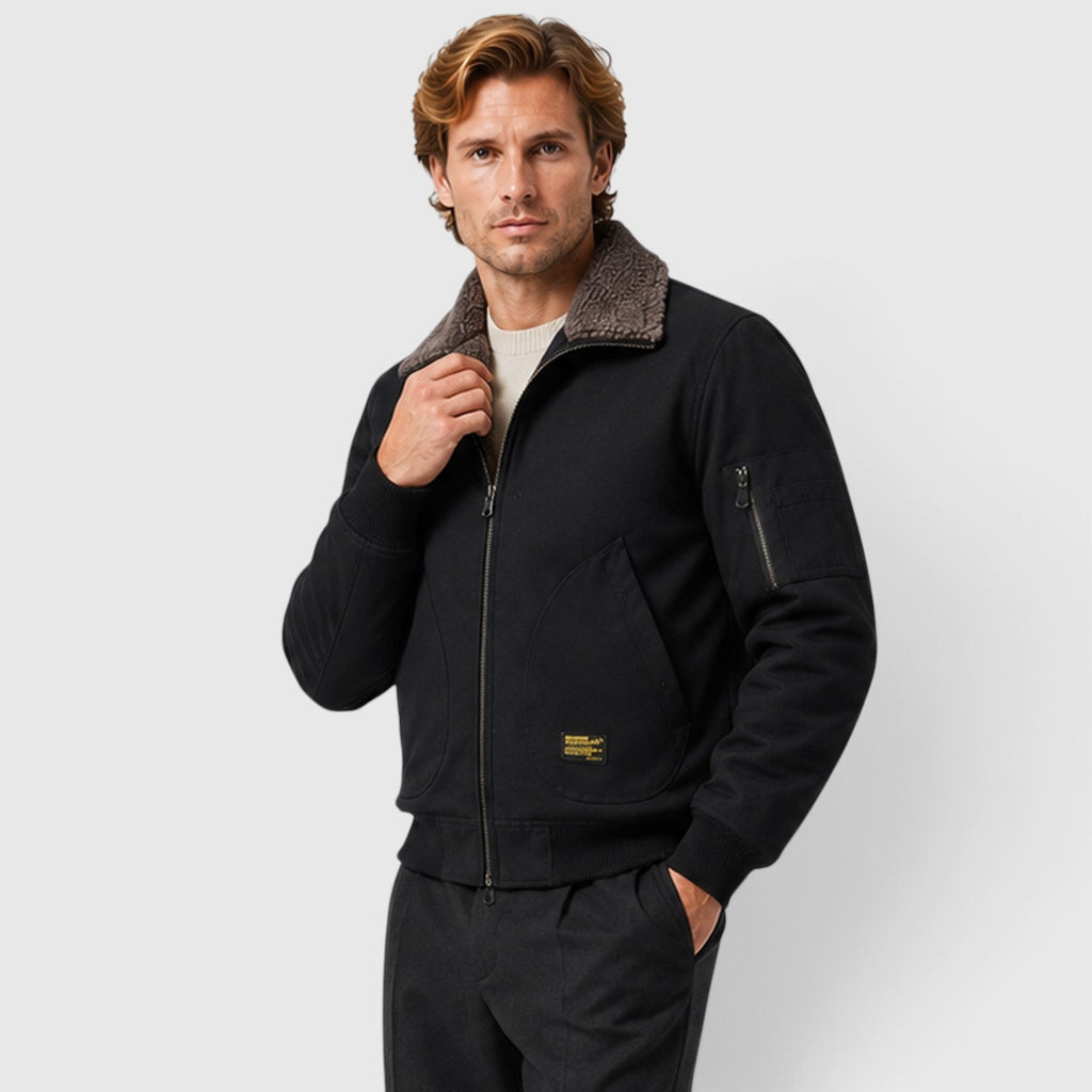 Men's Warm Sherpa-Lined Zip-Up Casual Jacket
