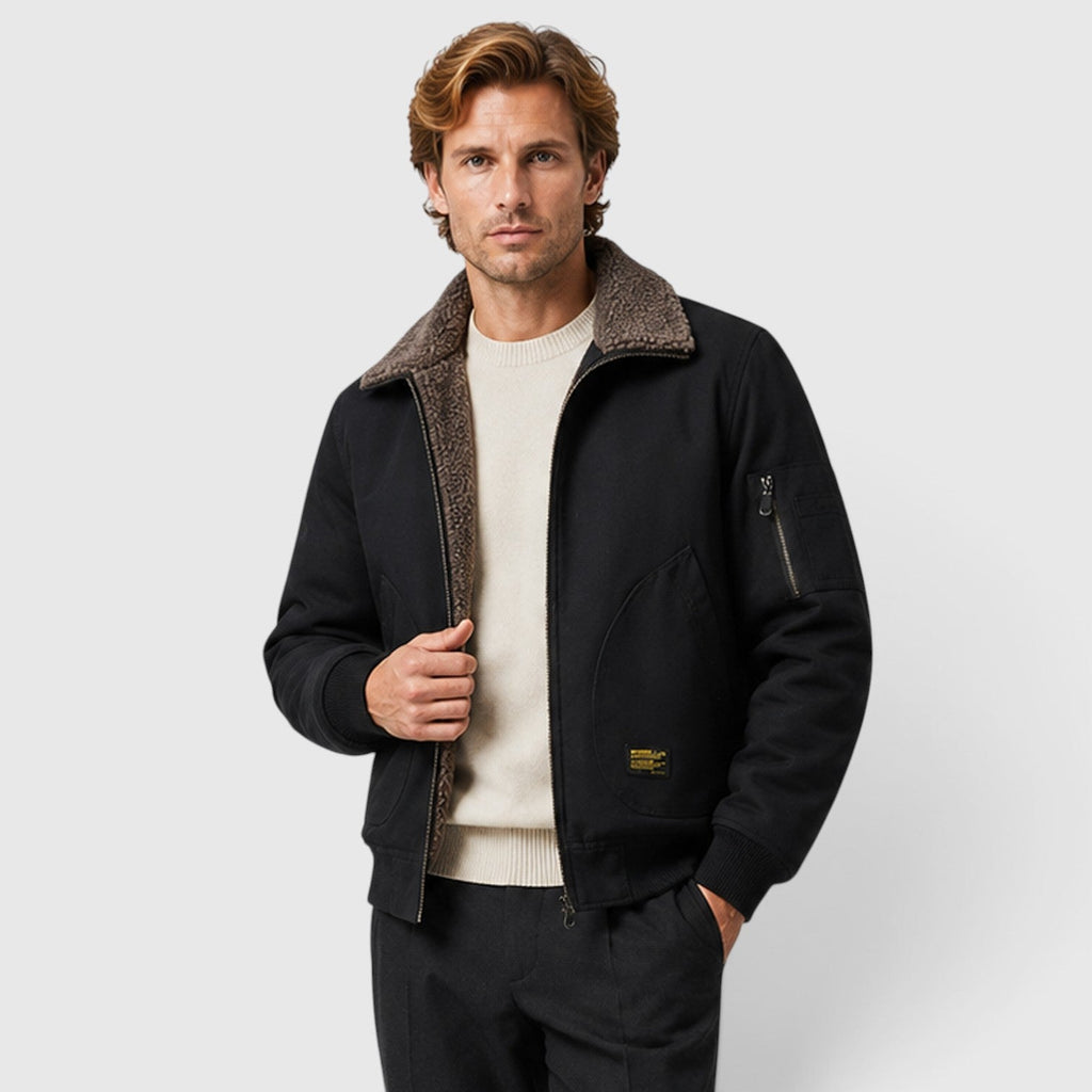 Men's Warm Sherpa-Lined Zip-Up Casual Jacket
