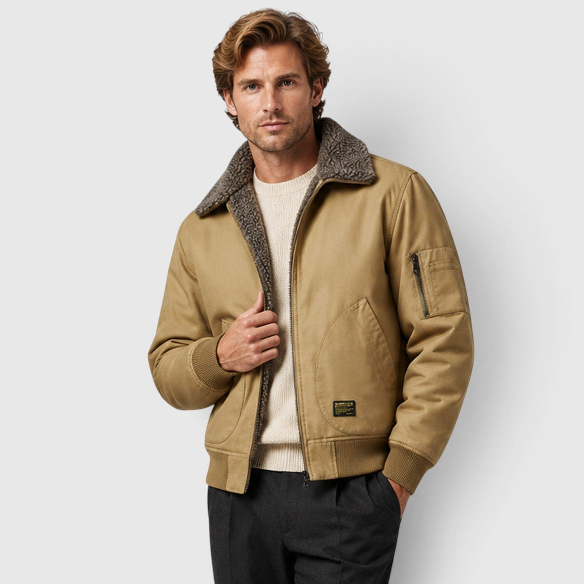 Men's Warm Sherpa-Lined Zip-Up Casual Jacket
