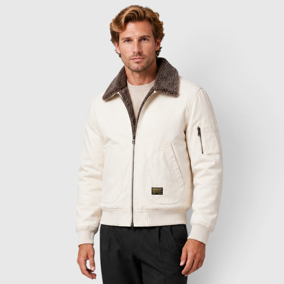 Men's Warm Sherpa-Lined Zip-Up Casual Jacket