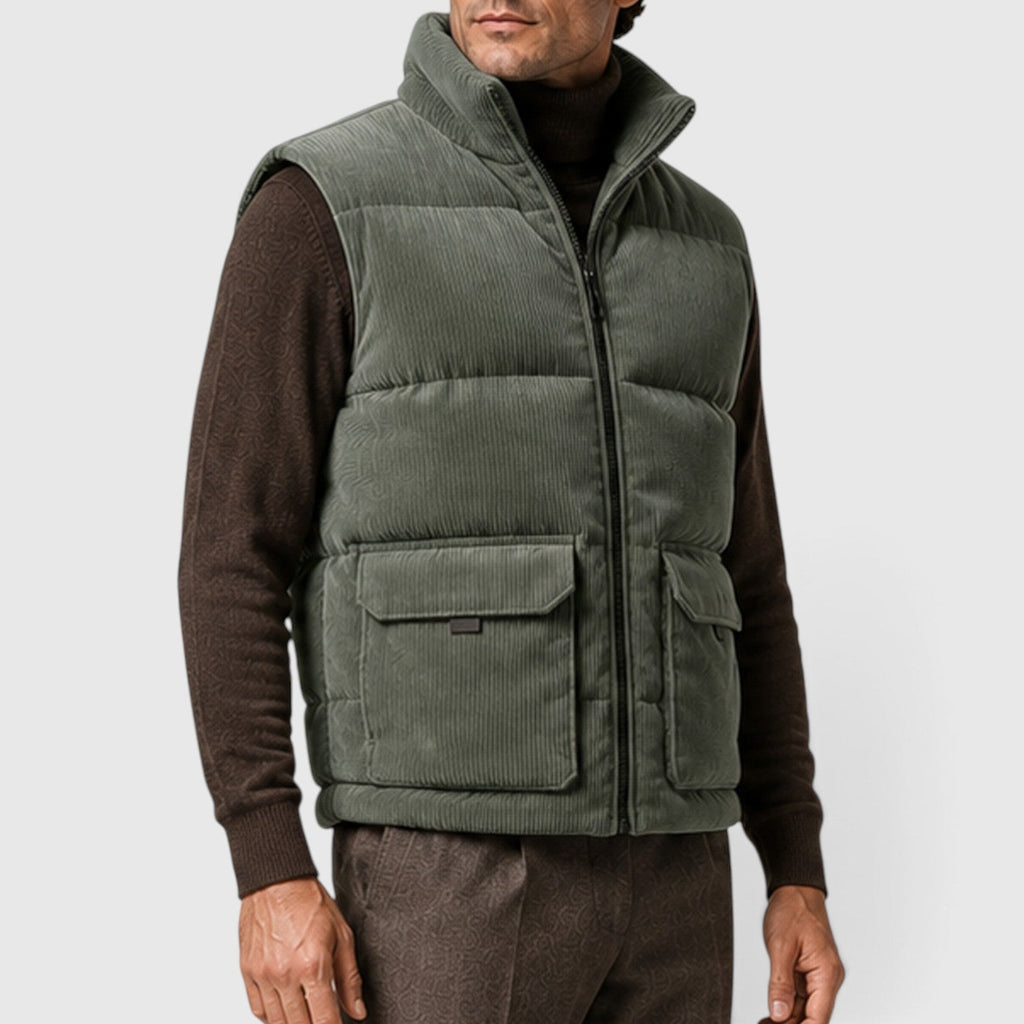 Men's Corduroy Puffer Gilet – Fleece-Lined Zip-Up Bodywarmer