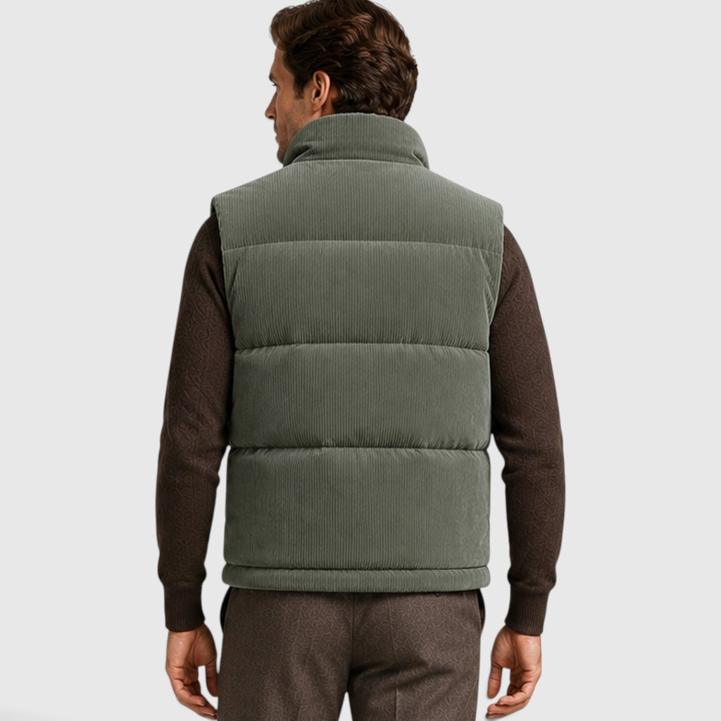 Men's Corduroy Puffer Gilet – Fleece-Lined Zip-Up Bodywarmer