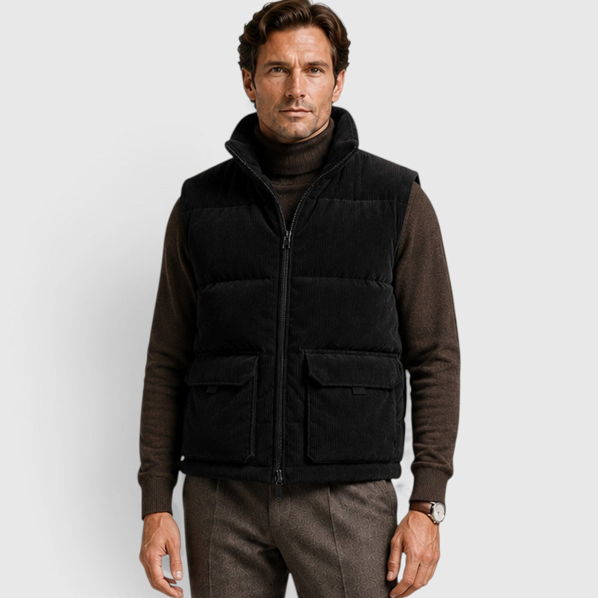 Men's Corduroy Puffer Gilet – Fleece-Lined Zip-Up Bodywarmer