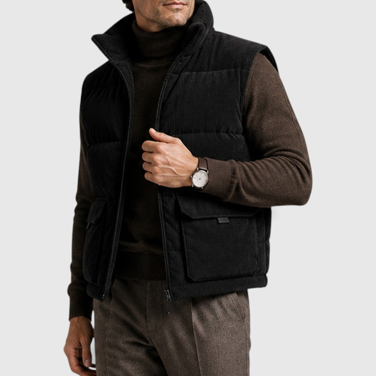 Men's Corduroy Puffer Gilet – Fleece-Lined Zip-Up Bodywarmer