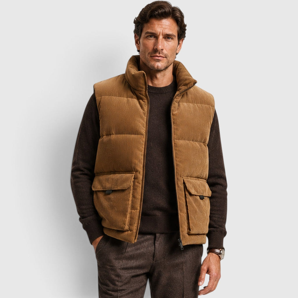 Men's Corduroy Puffer Gilet – Fleece-Lined Zip-Up Bodywarmer