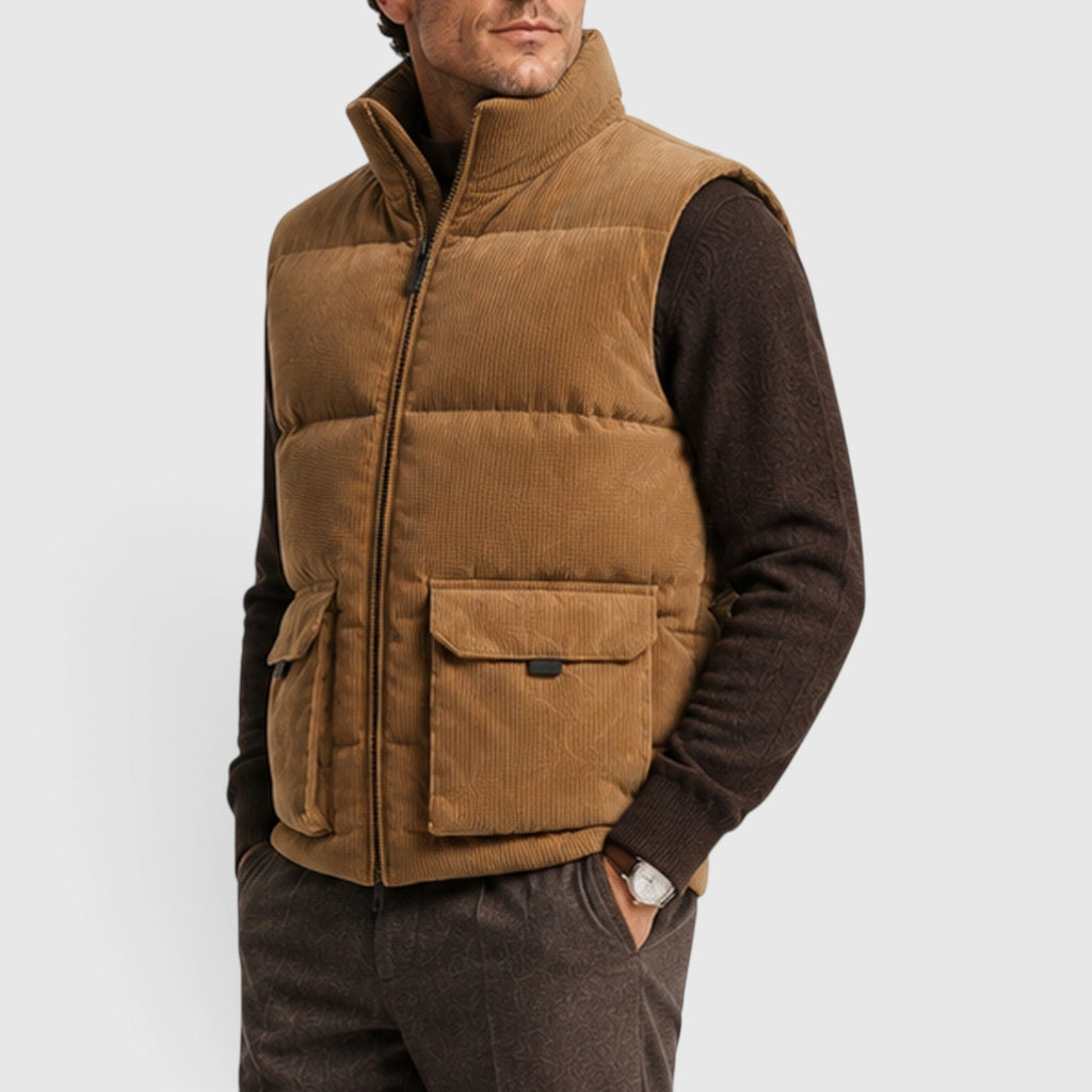 Men's Corduroy Puffer Gilet – Fleece-Lined Zip-Up Bodywarmer