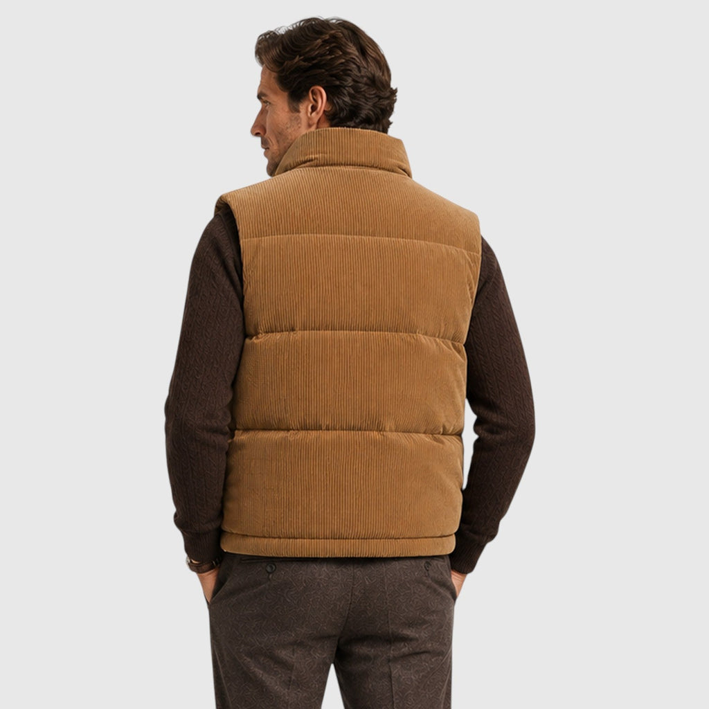 Men's Corduroy Puffer Gilet – Fleece-Lined Zip-Up Bodywarmer