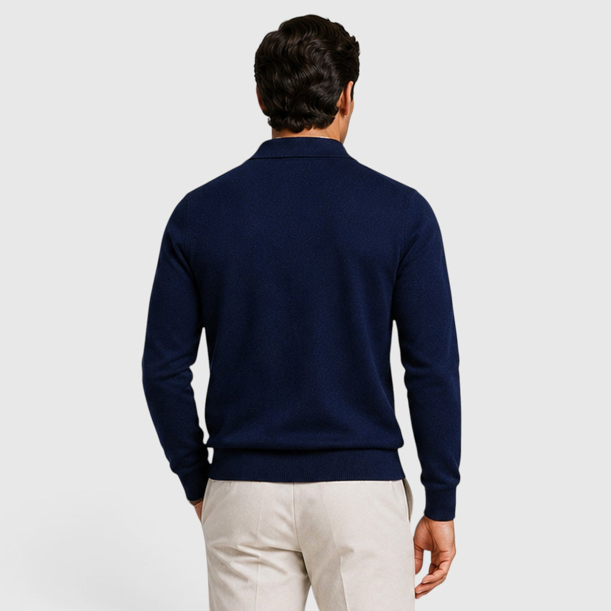 Men's Full-Zip Knit Jumper with Classic Collar