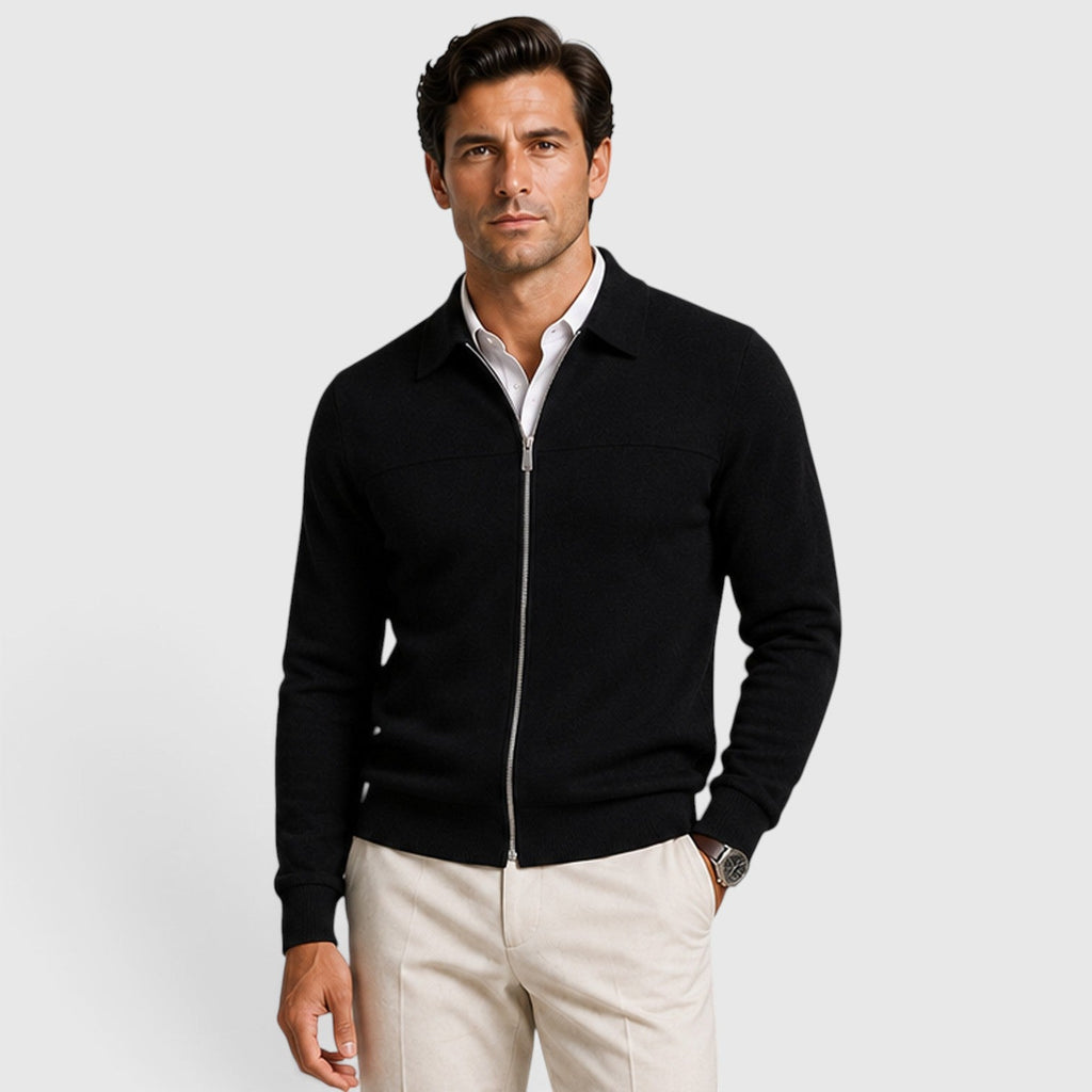 Men's Full-Zip Knit Jumper with Classic Collar