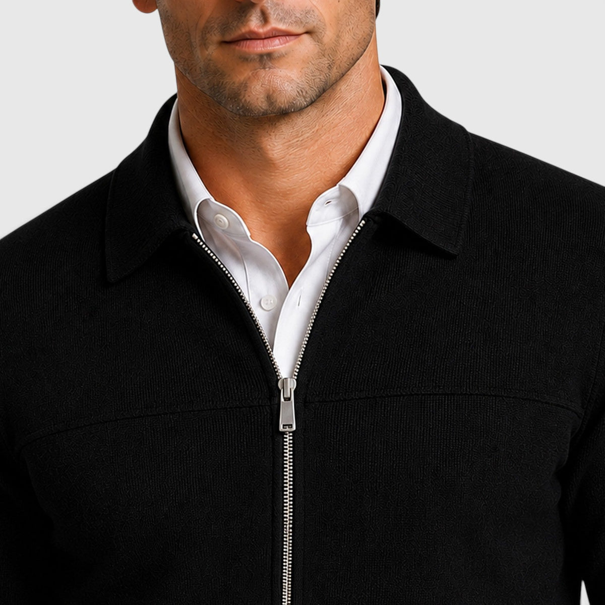 Men's Full-Zip Knit Jumper with Classic Collar