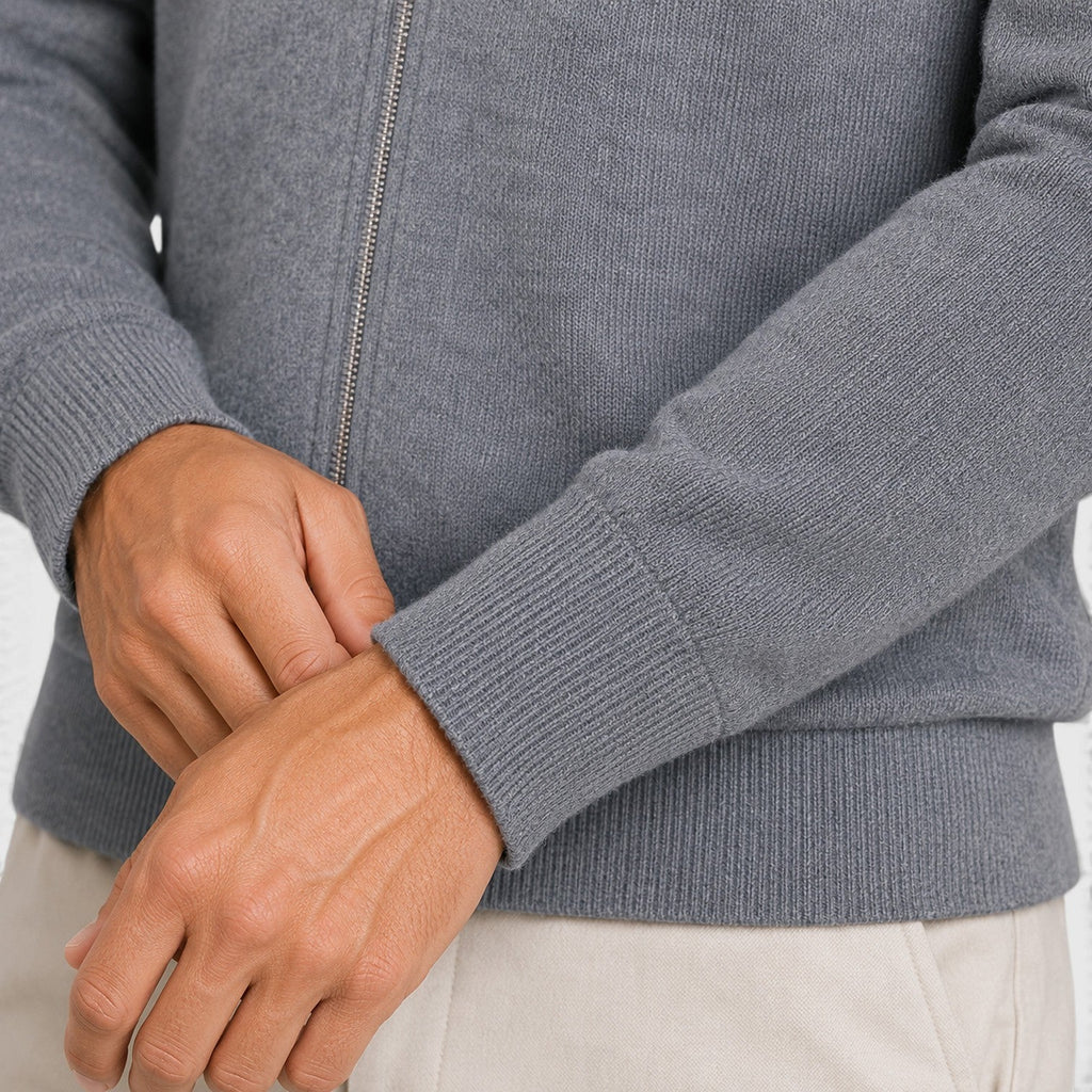 Men's Full-Zip Knit Jumper with Classic Collar