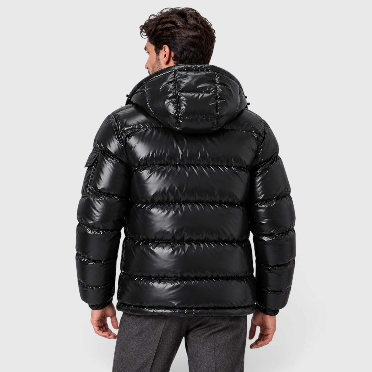 Men's Black Insulated Winter Puffer Jacket with Removable Hood