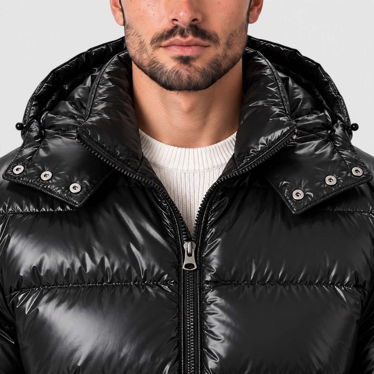 Men's Black Insulated Winter Puffer Jacket with Removable Hood
