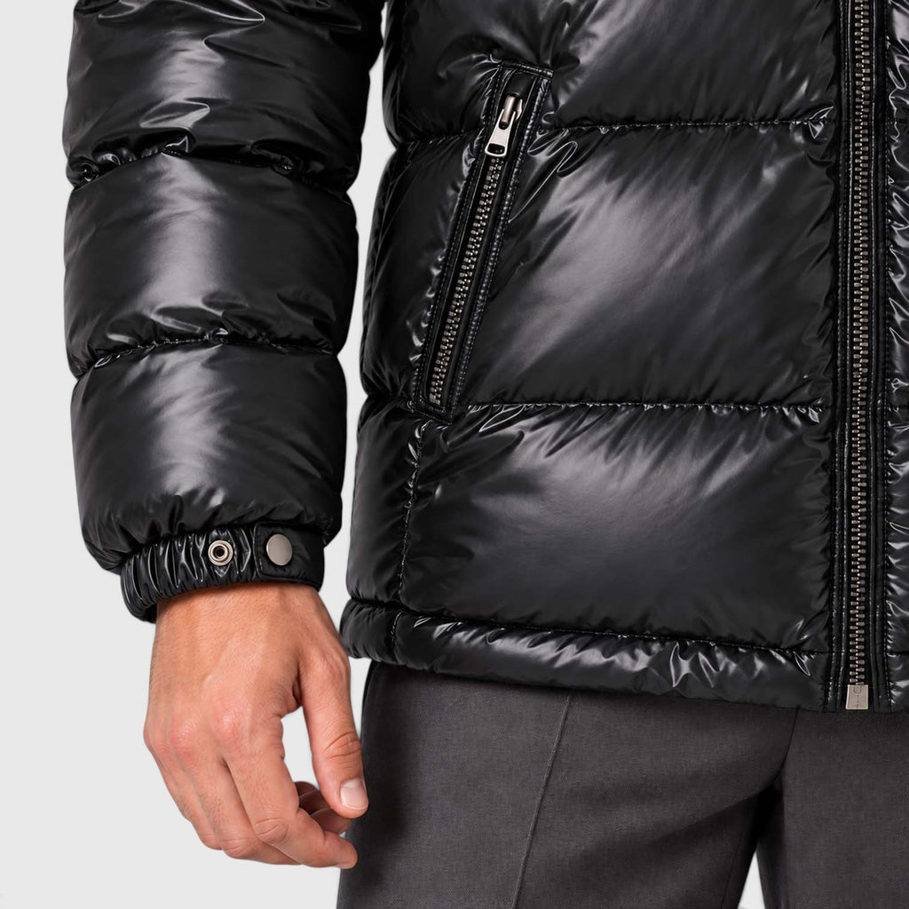 Men's Black Insulated Winter Puffer Jacket with Removable Hood