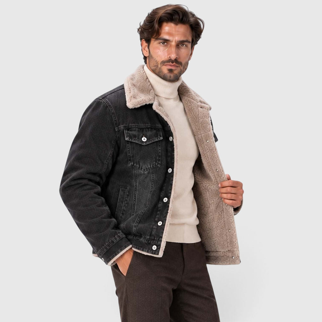 Men's Warm Sherpa-Lined Denim Trucker Jacket