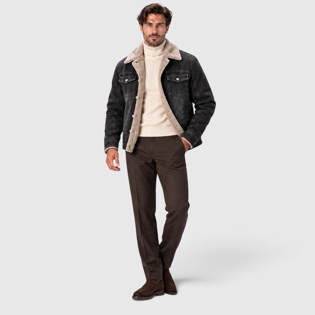 Men's Warm Sherpa-Lined Denim Trucker Jacket
